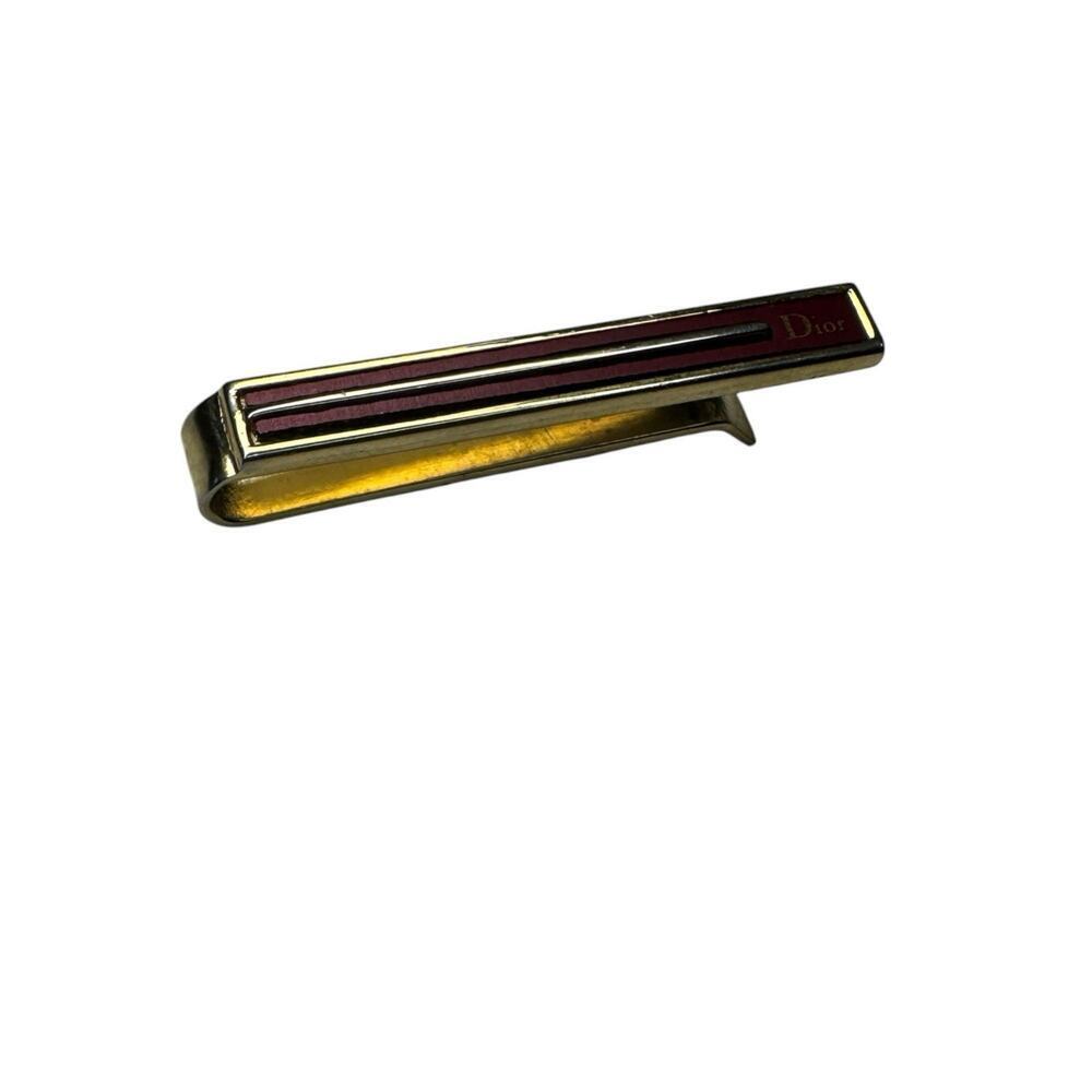 Christian Dior Vintage Gold Plated Red Enamel Slim Tie Bar Money Clip